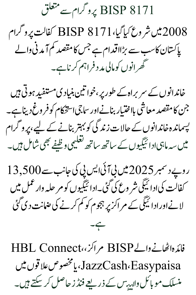 BISP 8171 December District List Released in Phases: Verify your district status online at the official site, bisp.gov.pk.