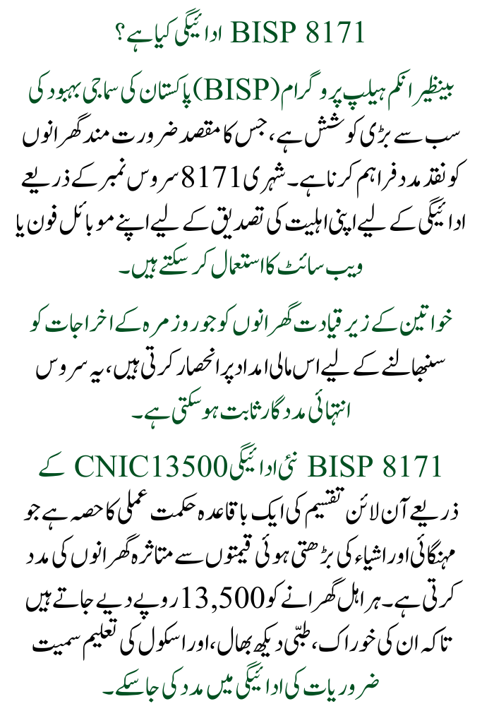 CNIC's BISP 8171 New Payment Started Check 13500 Online